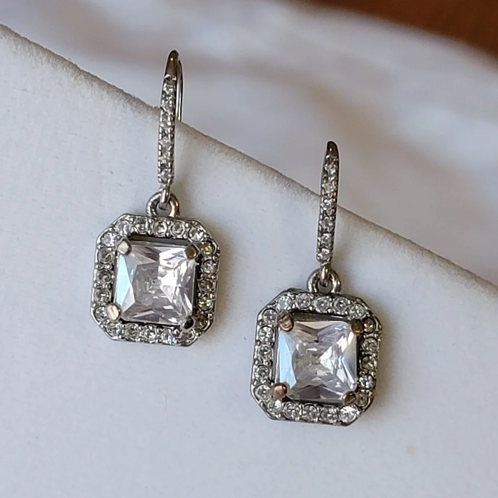Diamond Drop Earrings Silver Tone Blingy